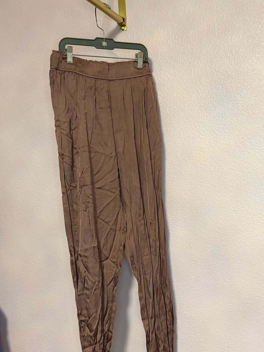 OLIVACEO Pants Size L Brown Satin Trousers